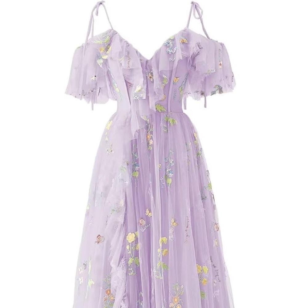 NEW! Lavender Purple Tulle Flower Lace Dress Gown Bridal Bridesmaid Shower